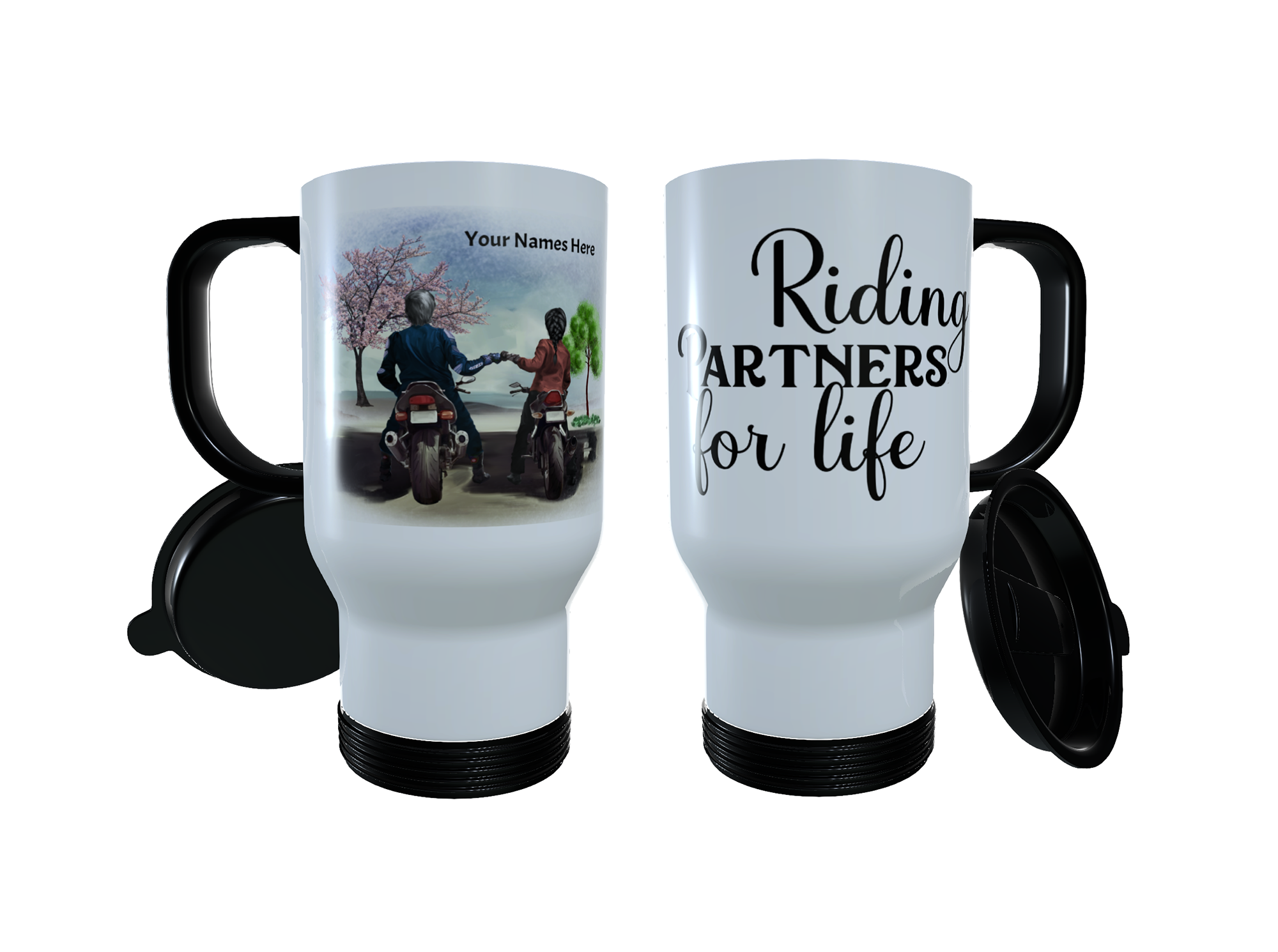 Couples Motorbike Travel Mug , Custom Motorbike Thermos Mug - Click Image to Close